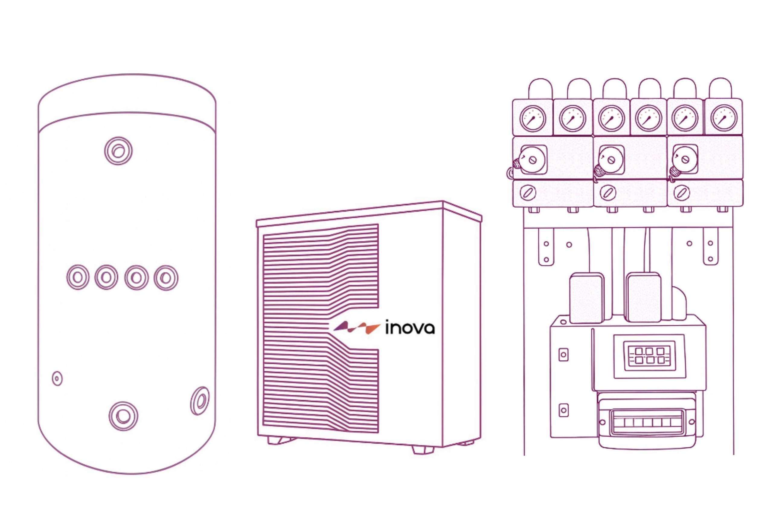 Skizze von Ausseneinheit, Inneneinheit und Speicher